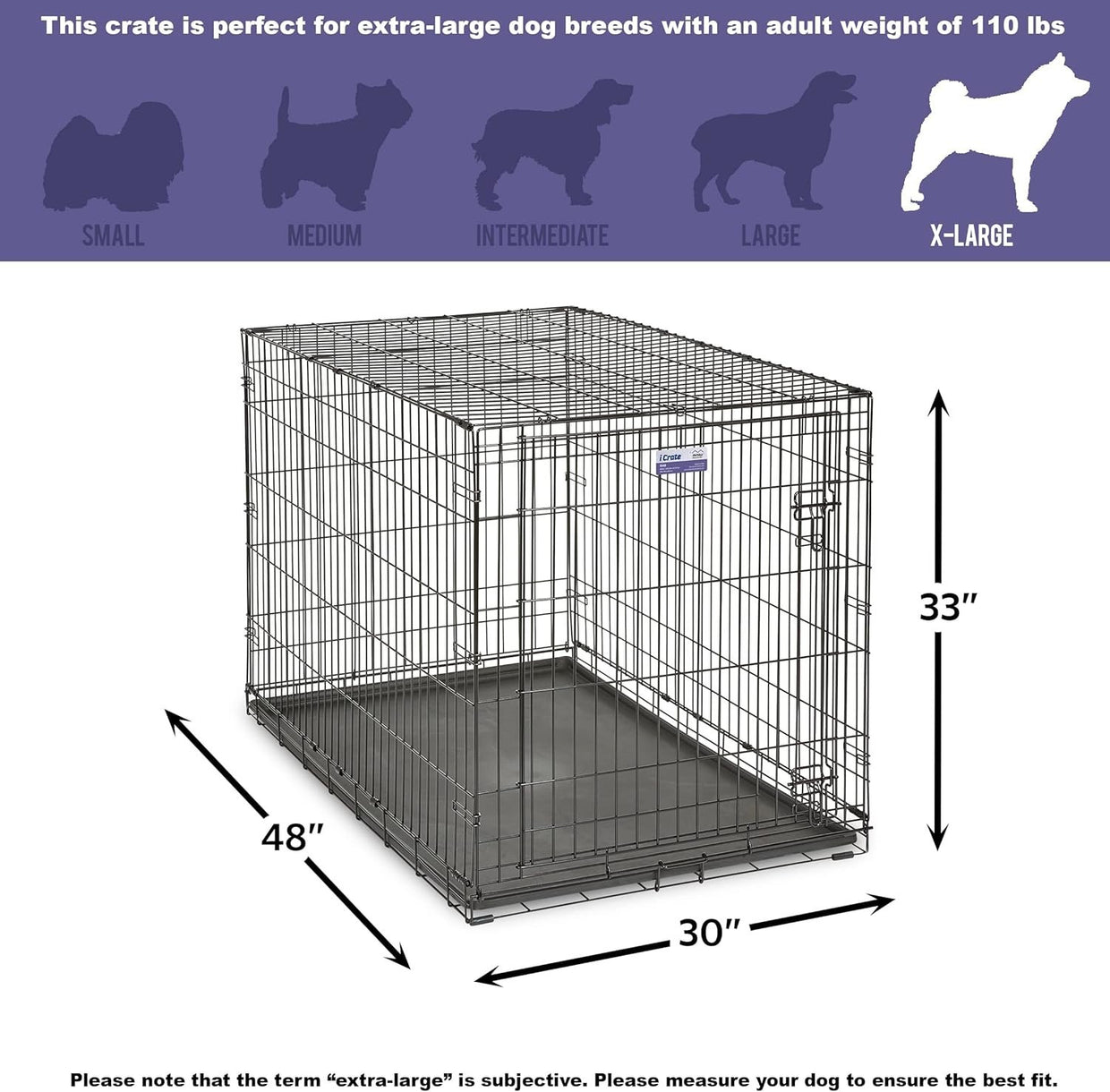 Large Single Door Dog Crate with Divider Panel, Leak - Proof Pan & Foldable - Kwikley