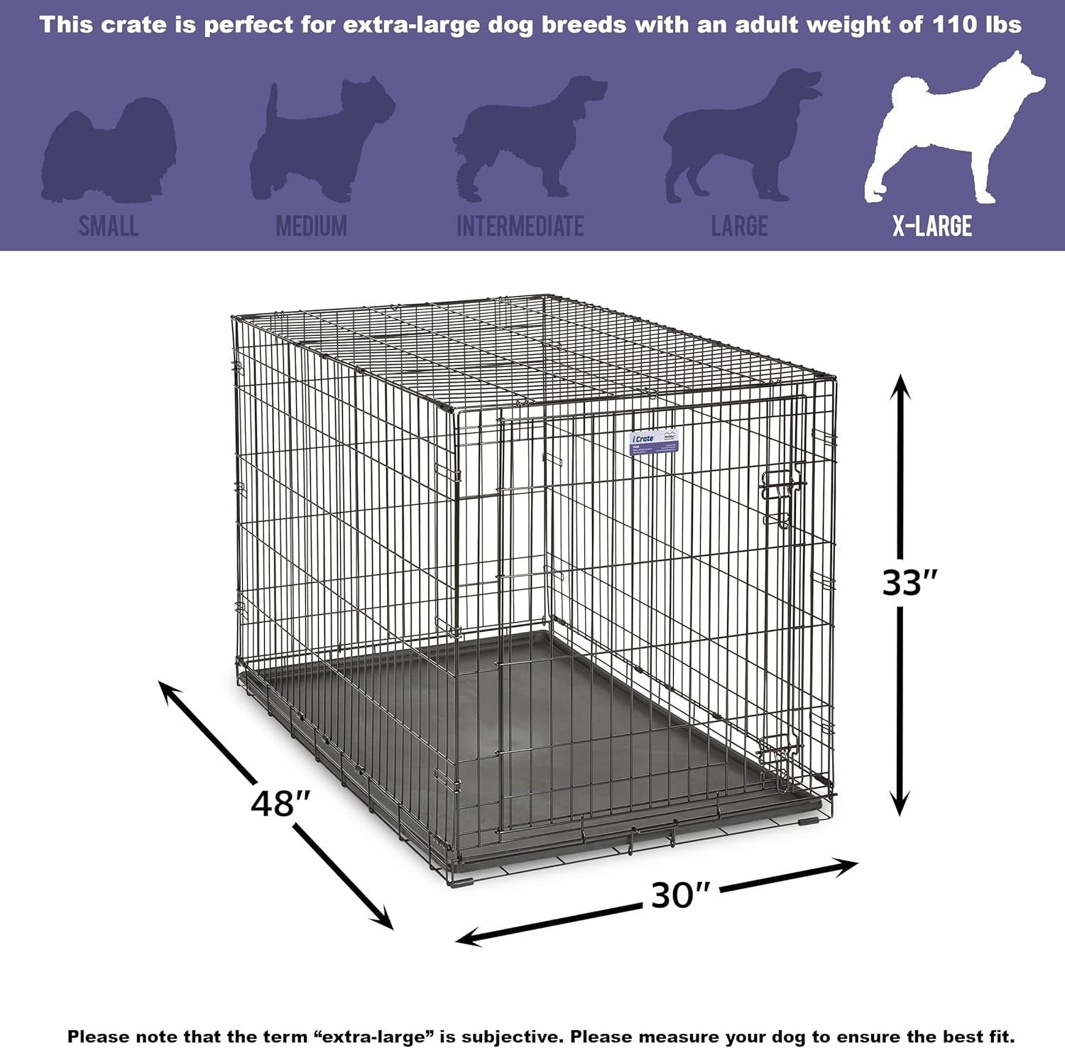 Large Single Door Dog Crate with Divider Panel, Leak - Proof Pan & Foldable - Kwikley