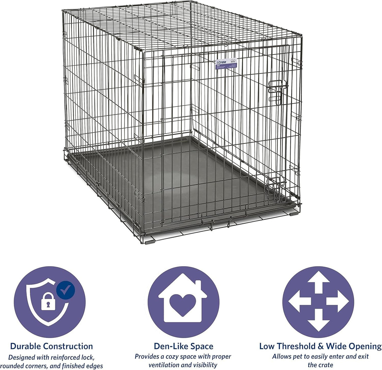 Large Single Door Dog Crate with Leak - Proof Pan, Divider Panel & Secure Lock - Kwikley