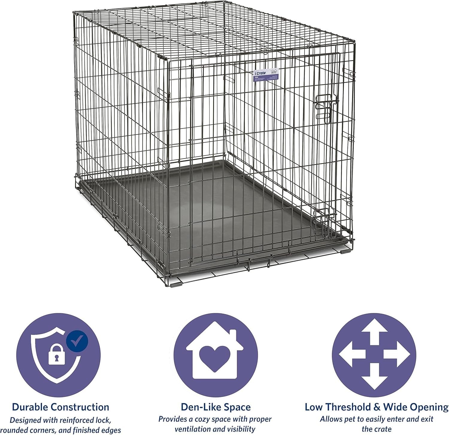 Large Single Door Dog Crate with Leak - Proof Pan, Divider Panel & Secure Lock - Kwikley