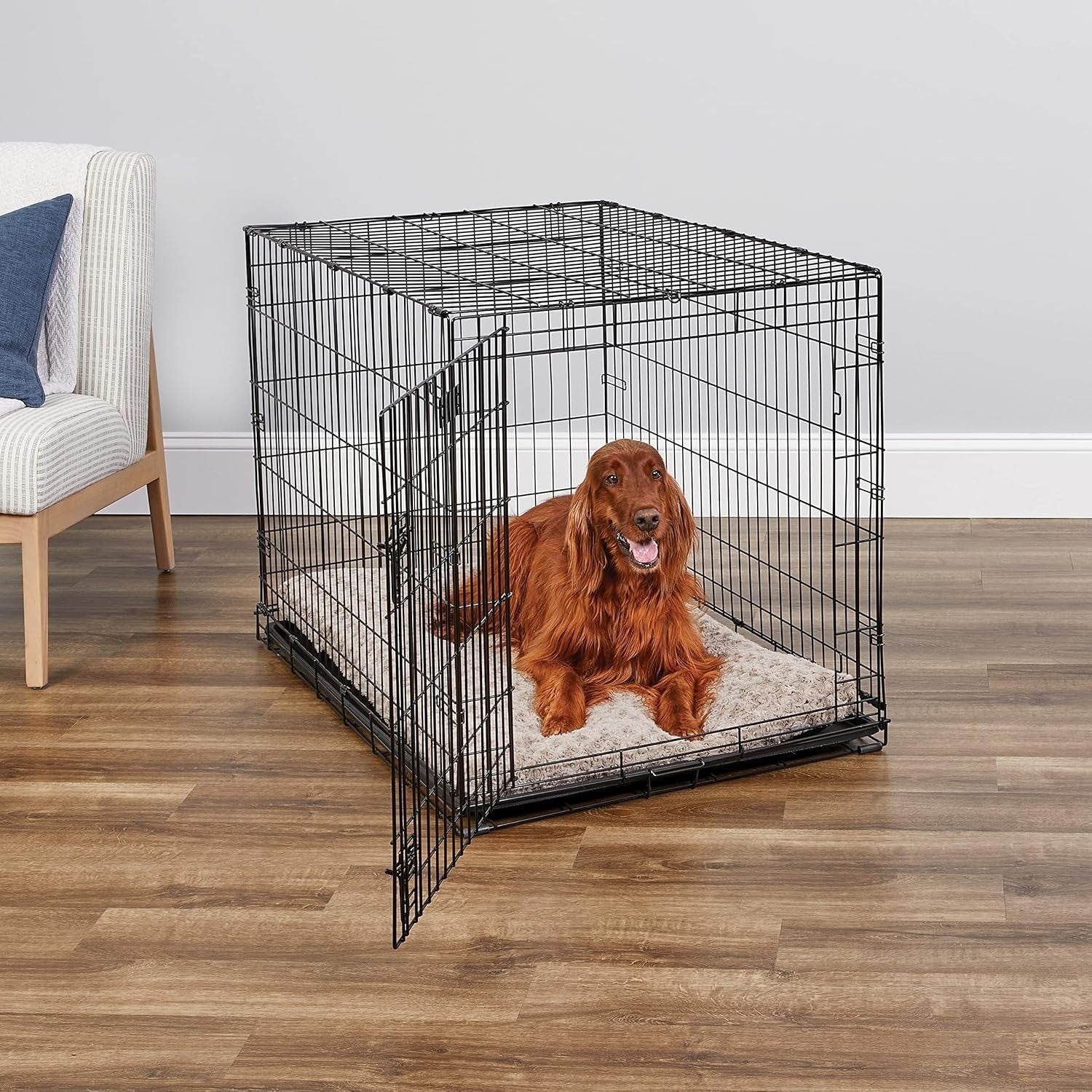 Large Single Door Dog Crate with Leak - Proof Pan, Divider Panel & Secure Lock - Kwikley