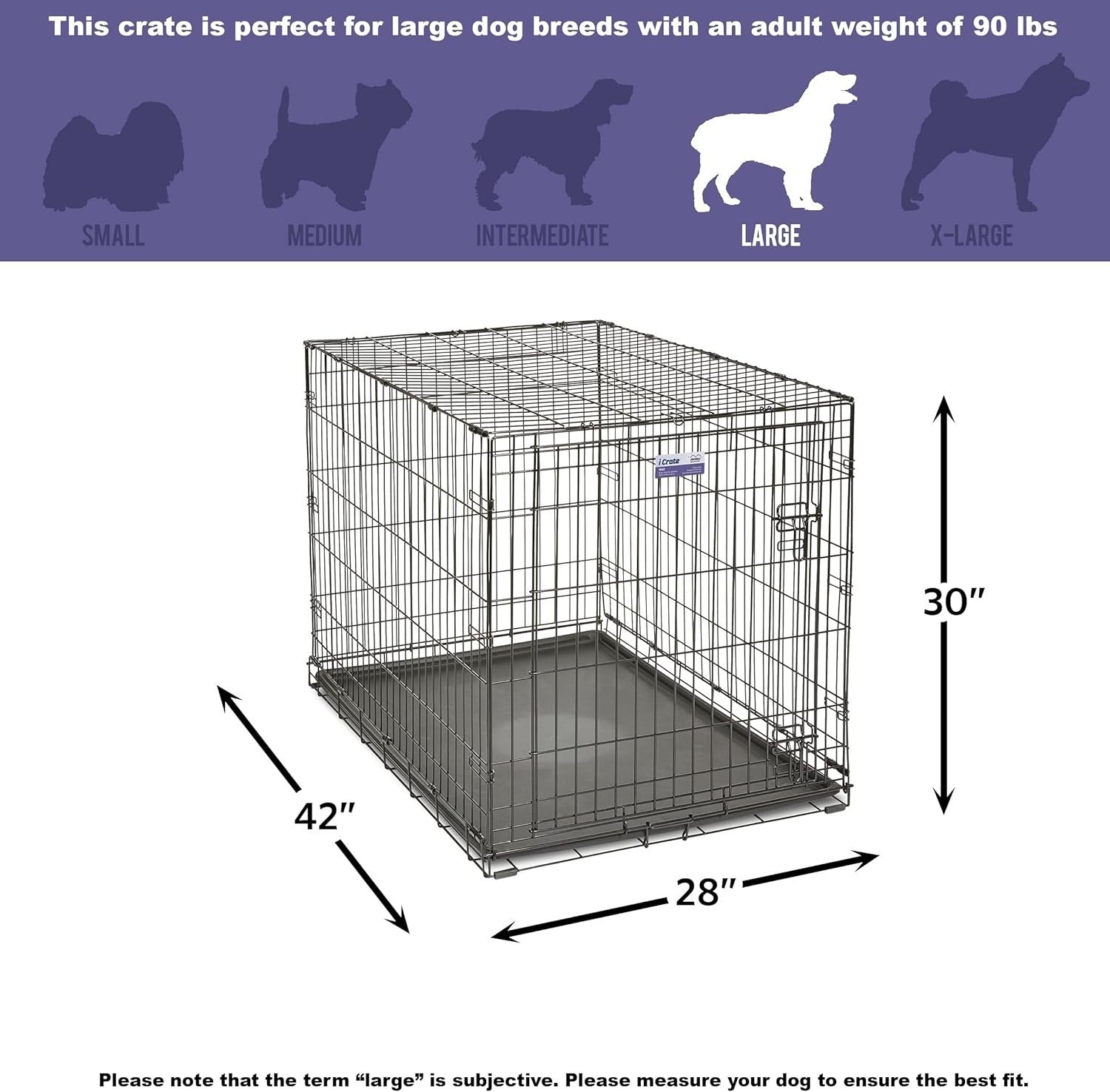 Large Single Door Dog Crate with Leak - Proof Pan, Divider Panel & Secure Lock - Kwikley