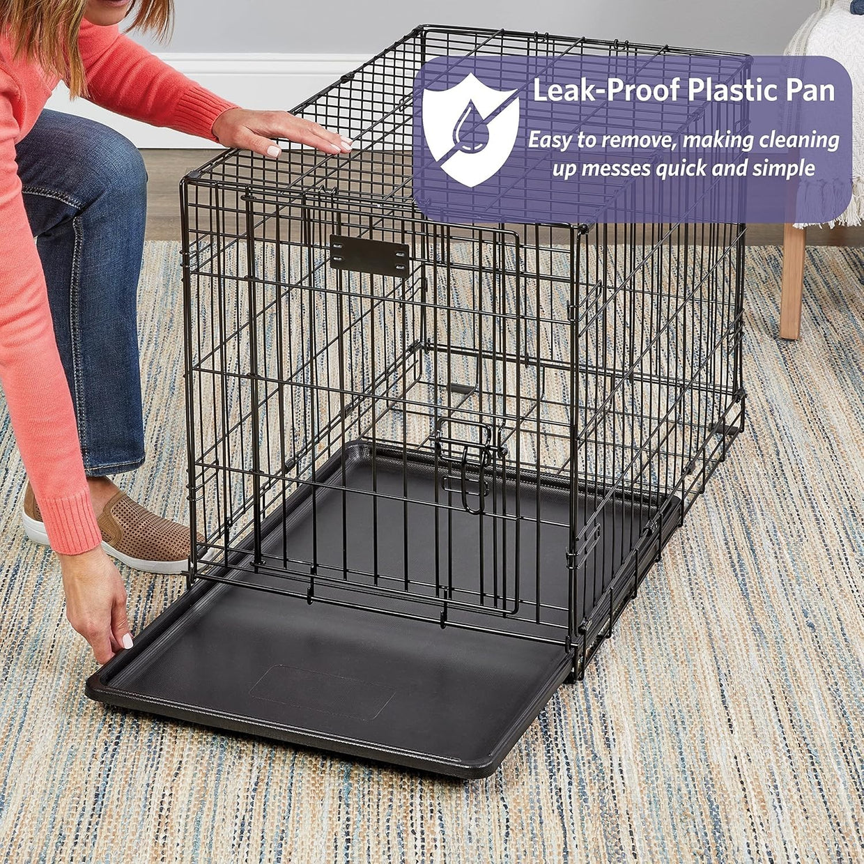 Large Single Door Dog Crate with Leak - Proof Pan, Divider Panel & Secure Lock - Kwikley