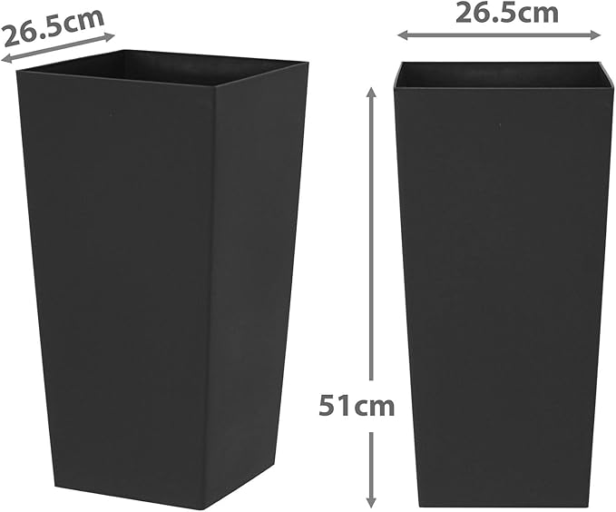 Large Square Planter Pots 51cm Black Plastic Indoor Outdoor Set 4 - Kwikley