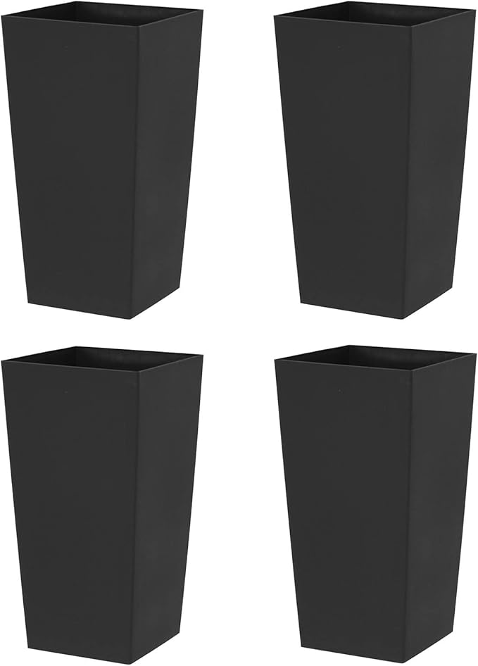 Large Square Planter Pots 51cm Black Plastic Indoor Outdoor Set 4 - Kwikley