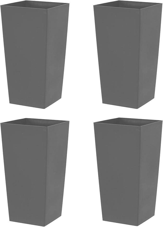 Large Square Planter Pots 51cm Grey Plastic Indoor Outdoor Set 4 - Kwikley