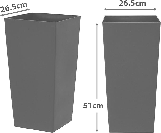 Large Square Planter Pots 51cm Grey Plastic Indoor Outdoor Set 4 - Kwikley