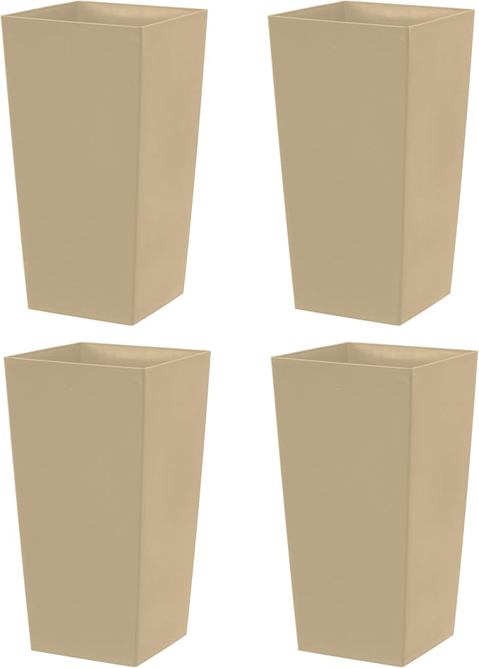 Large Square Planter Pots 51cm Taupe Plastic Indoor Outdoor Set 4 - Kwikley