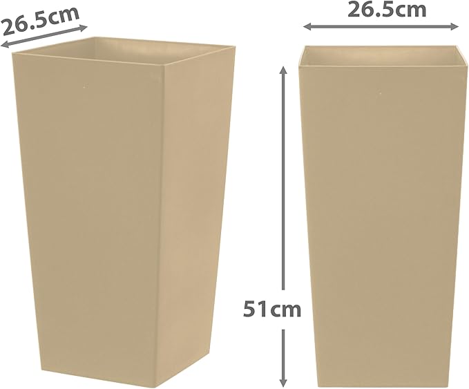 Large Square Planter Pots 51cm Taupe Plastic Indoor Outdoor Set 4 - Kwikley