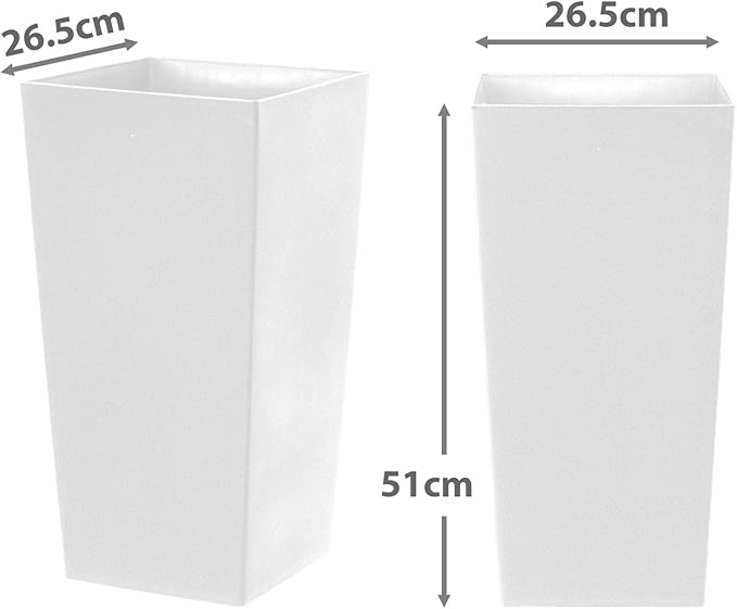 Large Square Planter Pots 51cm White Plastic Indoor Outdoor Set 4 - Kwikley