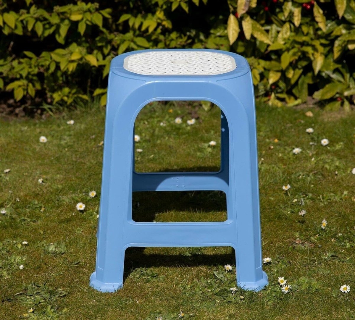 Large Stackable Plastic Garden Stool Blue Indoor Outdoor Chair Table - Kwikley