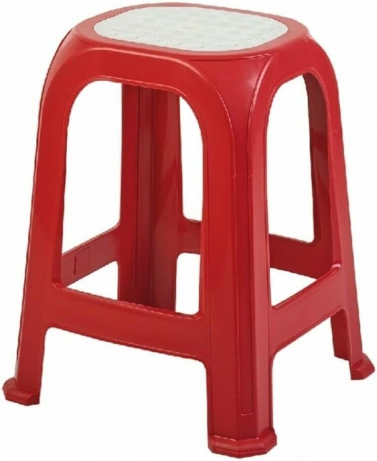 Large Stackable Plastic Garden Stool Red Indoor Outdoor Chair Table - Kwikley