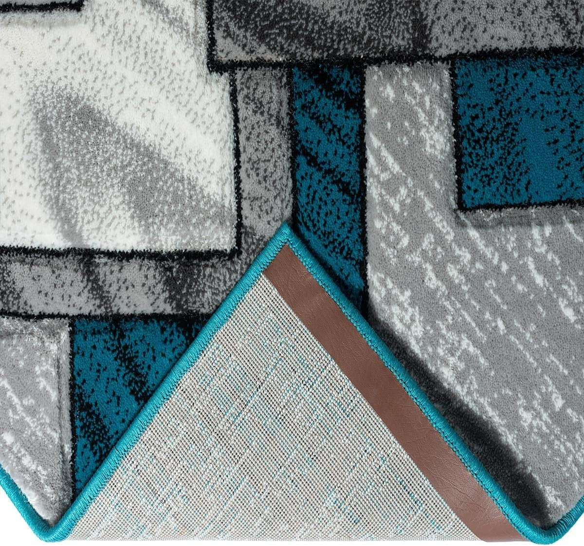 Large Teal Abstract Area Rug 160x230cm Soft Modern Living Room Carpet - Kwikley