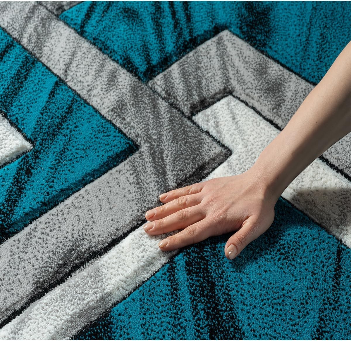 Large Teal Abstract Area Rug 160x230cm Soft Modern Living Room Carpet - Kwikley