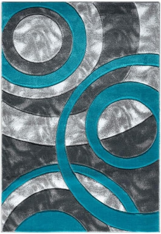 Large Teal Shaggy Area Rug 120x170cm Washable Non Slip Soft Carpet - Kwikley