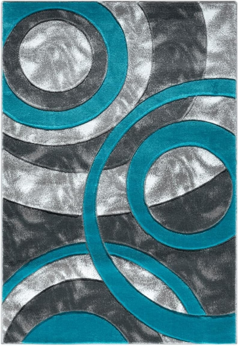 Large Teal Shaggy Area Rug 120x170cm Washable Non Slip Soft Carpet - Kwikley
