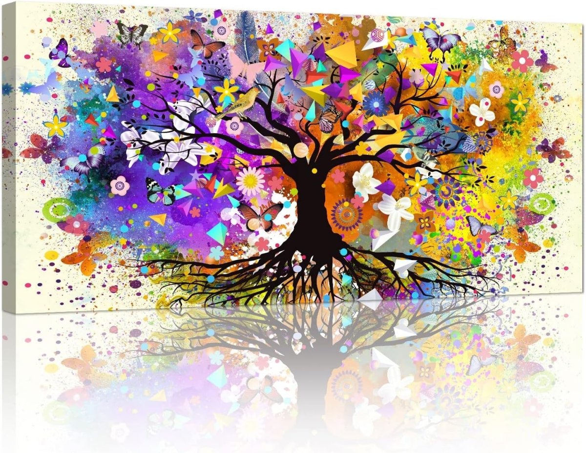 Large Tree of Life Canvas Wall Art 100x50cm Framed Colourful Print - Kwikley
