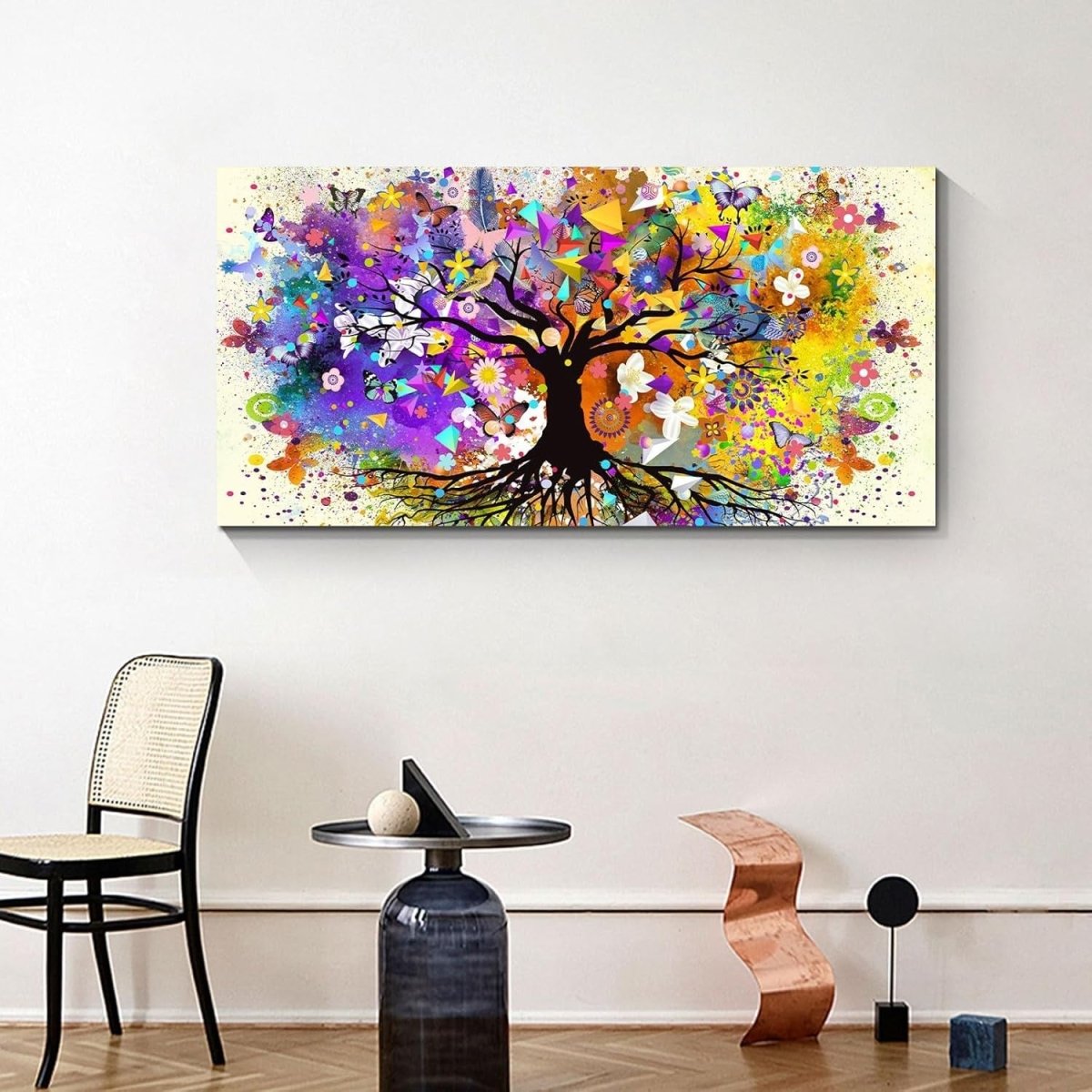 Large Tree of Life Canvas Wall Art 100x50cm Framed Colourful Print - Kwikley