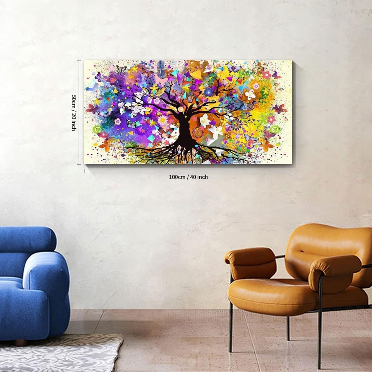 Large Tree of Life Canvas Wall Art 100x50cm Framed Colourful Print - Kwikley