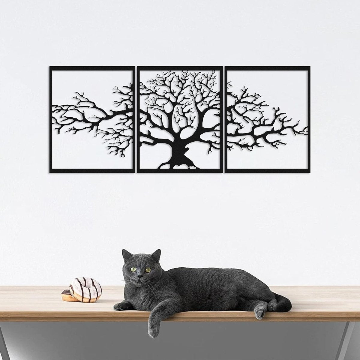 Large Tree of Life Metal Wall Art 3D Black 144x60cm - Kwikley