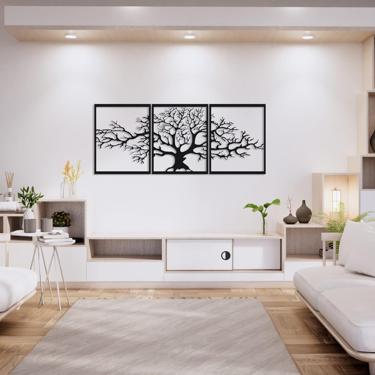 Large Tree of Life Metal Wall Art 3D Black 144x60cm - Kwikley