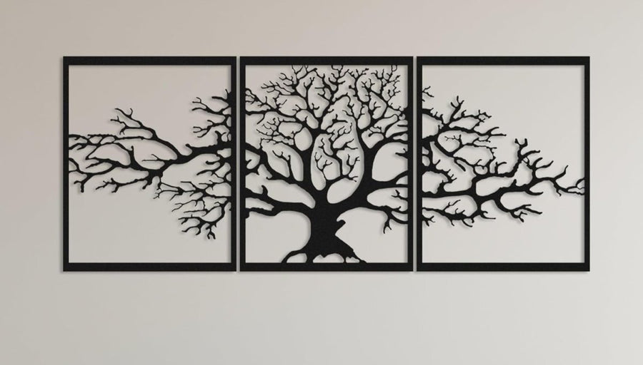 Large Tree of Life Metal Wall Art 3D Black 144x60cm - Kwikley