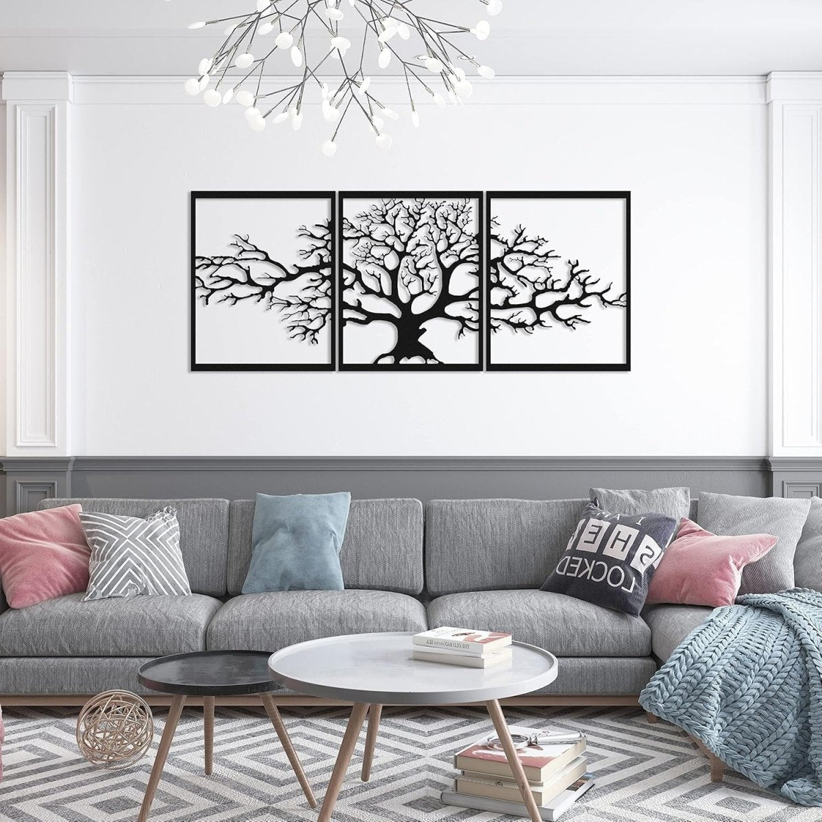Large Tree of Life Metal Wall Art 3D Black 144x60cm - Kwikley