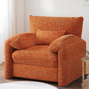 Large Velvet Armchair Sofa Chair w/ Lumbar Pillow - Orange Accent Seat - Kwikley