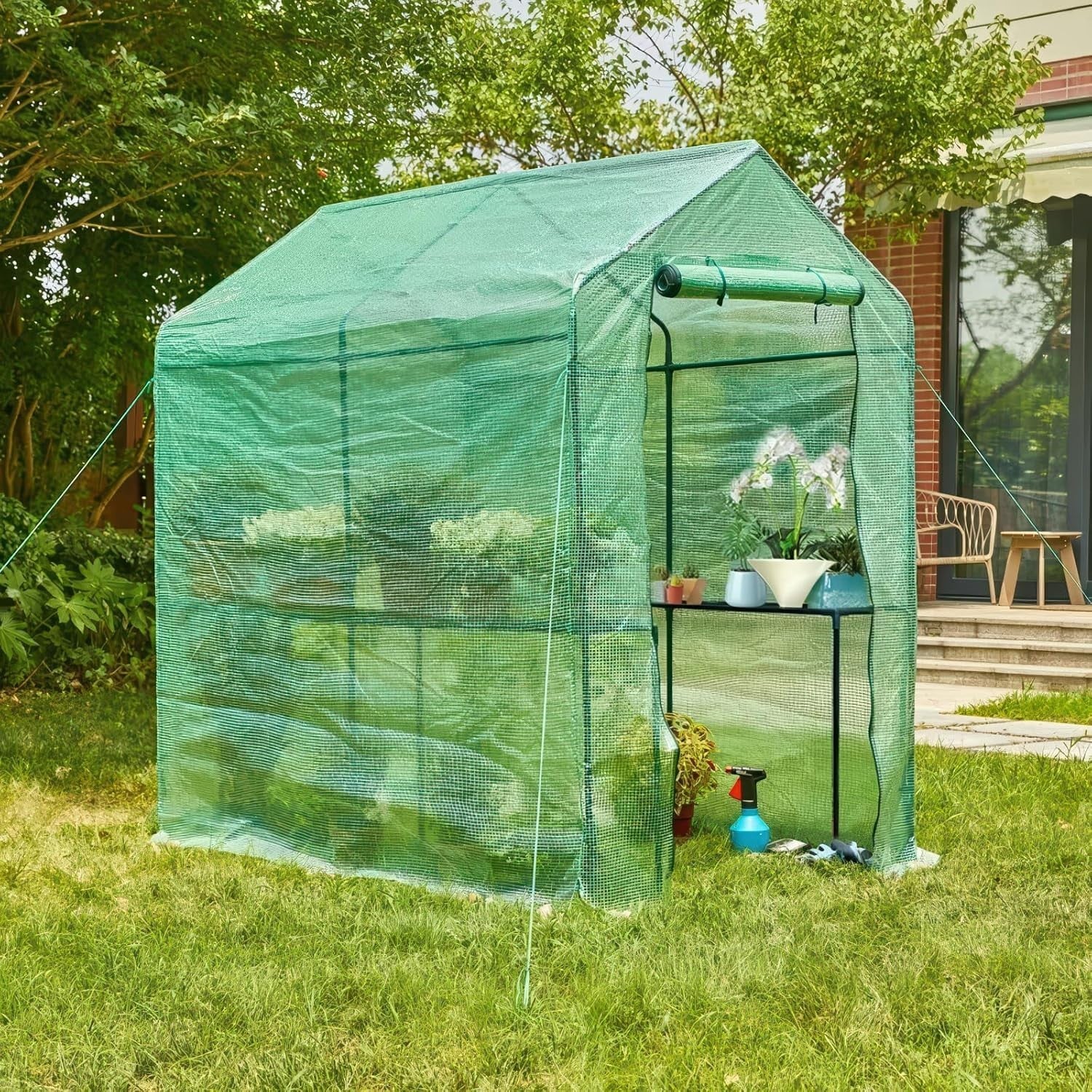 Large Walk - In Garden Greenhouse 190x125x190cm PE Cover UV Protection Waterproof - Kwikley