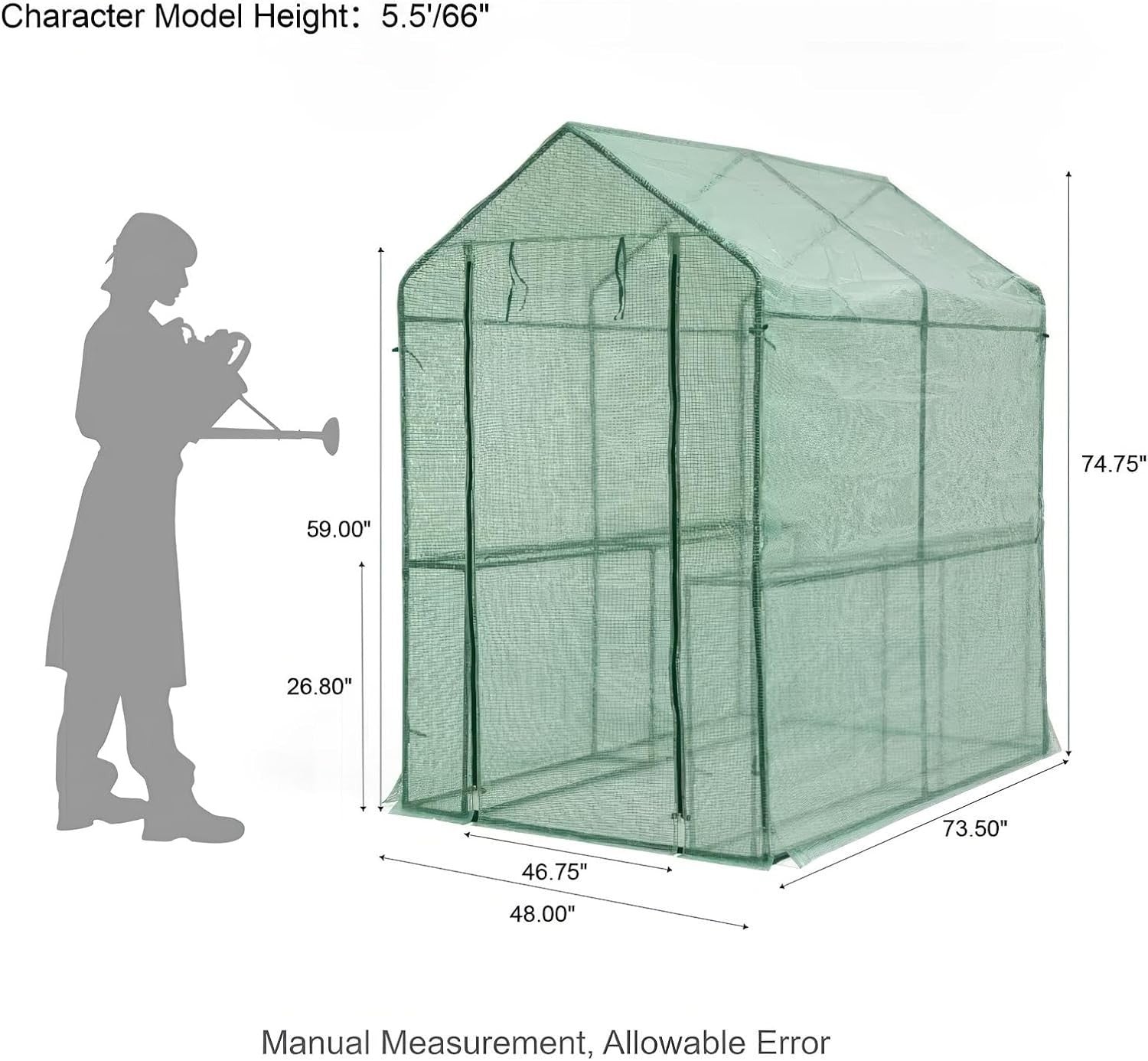 Large Walk - In Garden Greenhouse 190x125x190cm PE Cover UV Protection Waterproof - Kwikley