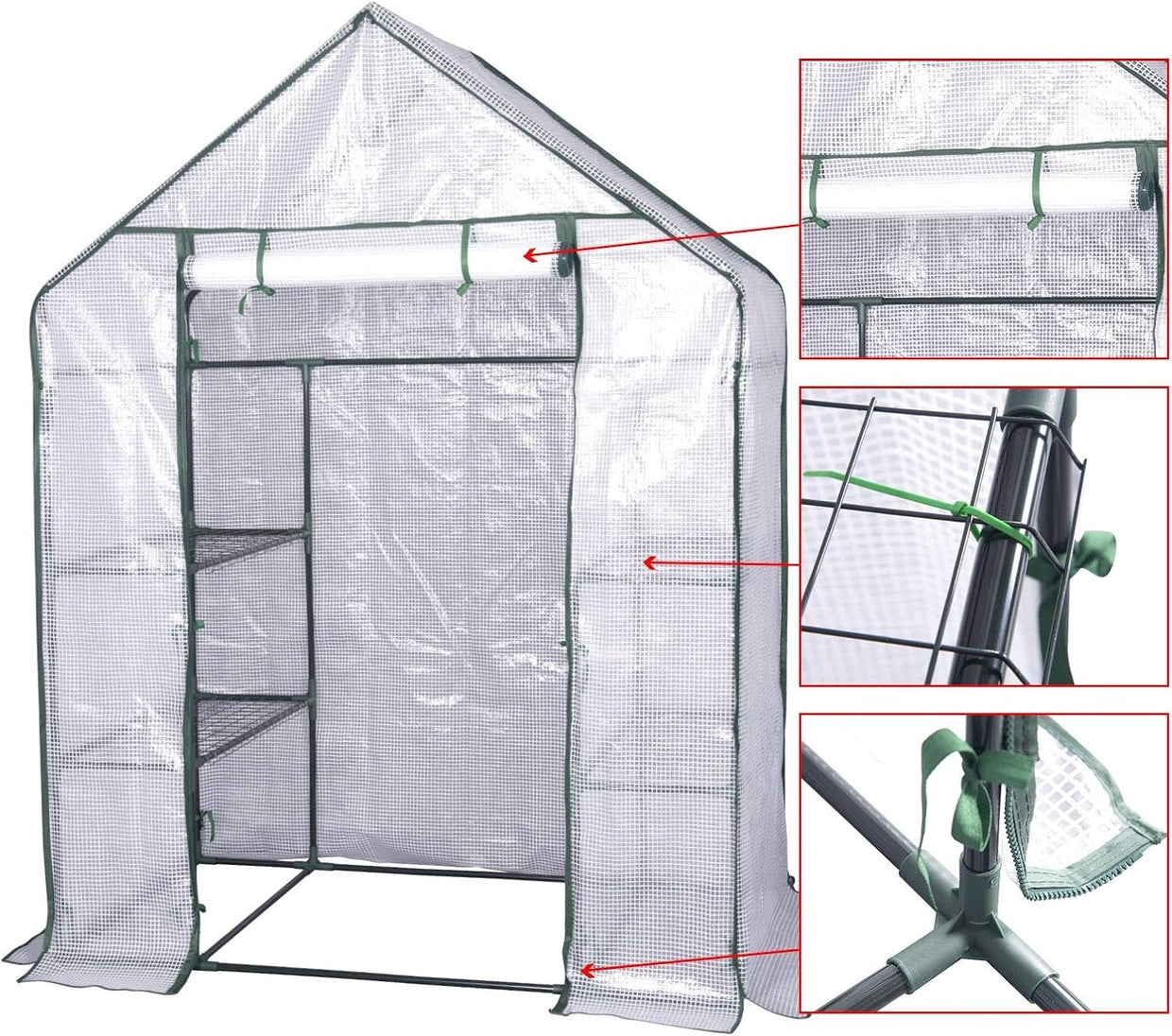 Large Walk - In Garden Greenhouse | Heavy - Duty PE Cover | 6 Shelves | Steel Frame - Kwikley