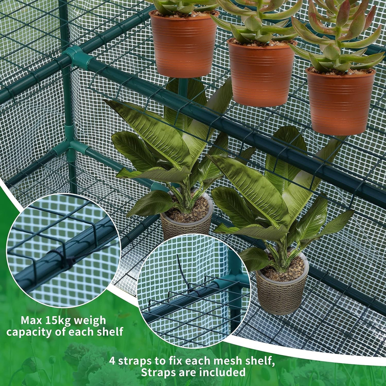 Large Walk - In Greenhouse 10 Shelves | Reinforced PE Cover | Heavy Steel Frame - Kwikley