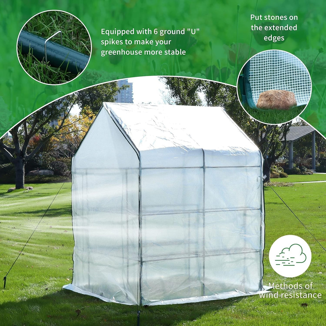 Large Walk - In Greenhouse 10 Shelves | Reinforced PE Cover | Heavy Steel Frame - Kwikley
