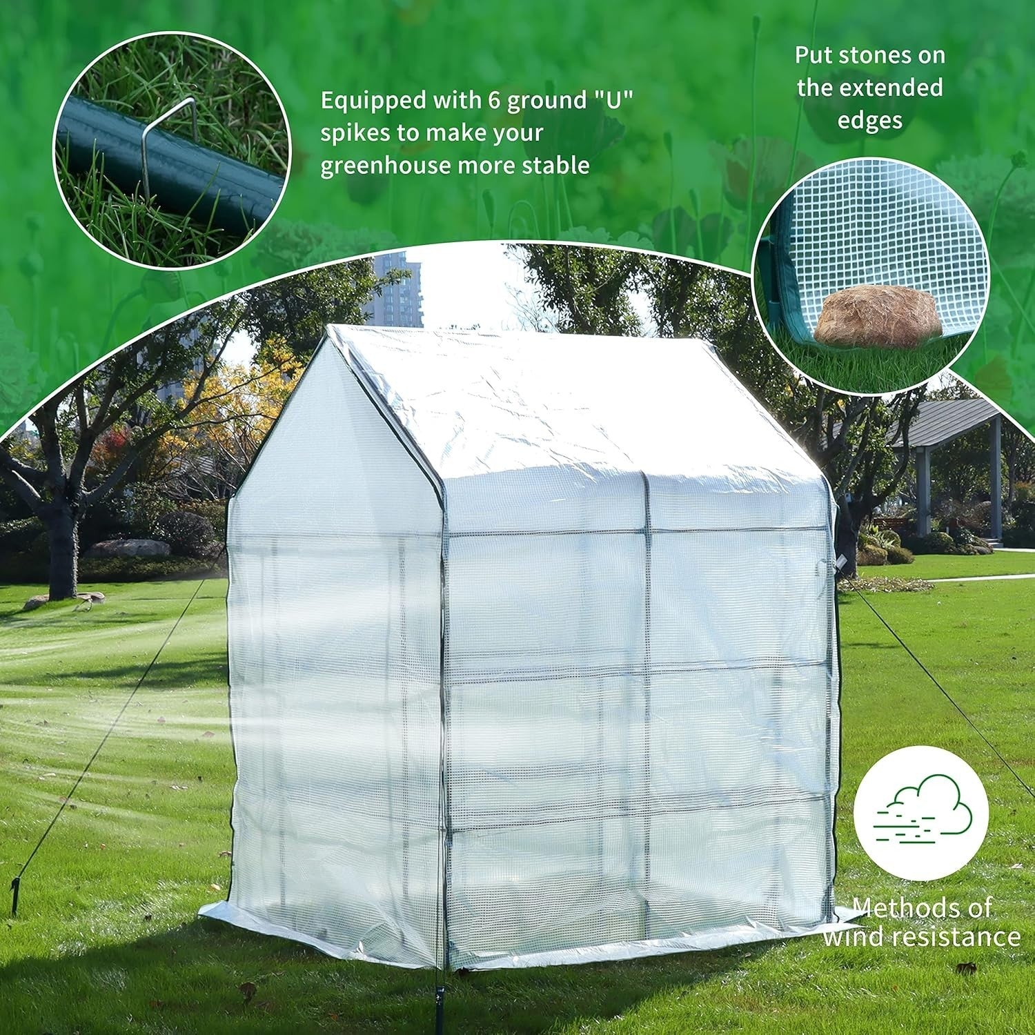 Large Walk - In Greenhouse 10 Shelves | Reinforced PE Cover | Heavy Steel Frame - Kwikley