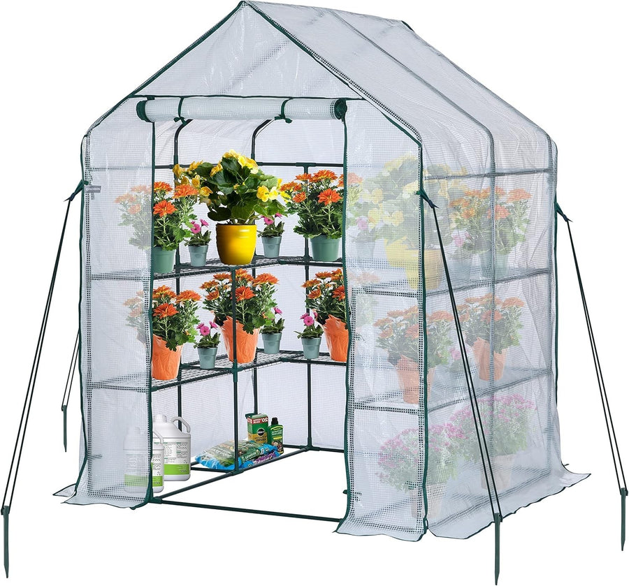 Large Walk - In Greenhouse 10 Shelves | Reinforced PE Cover | Heavy Steel Frame - Kwikley