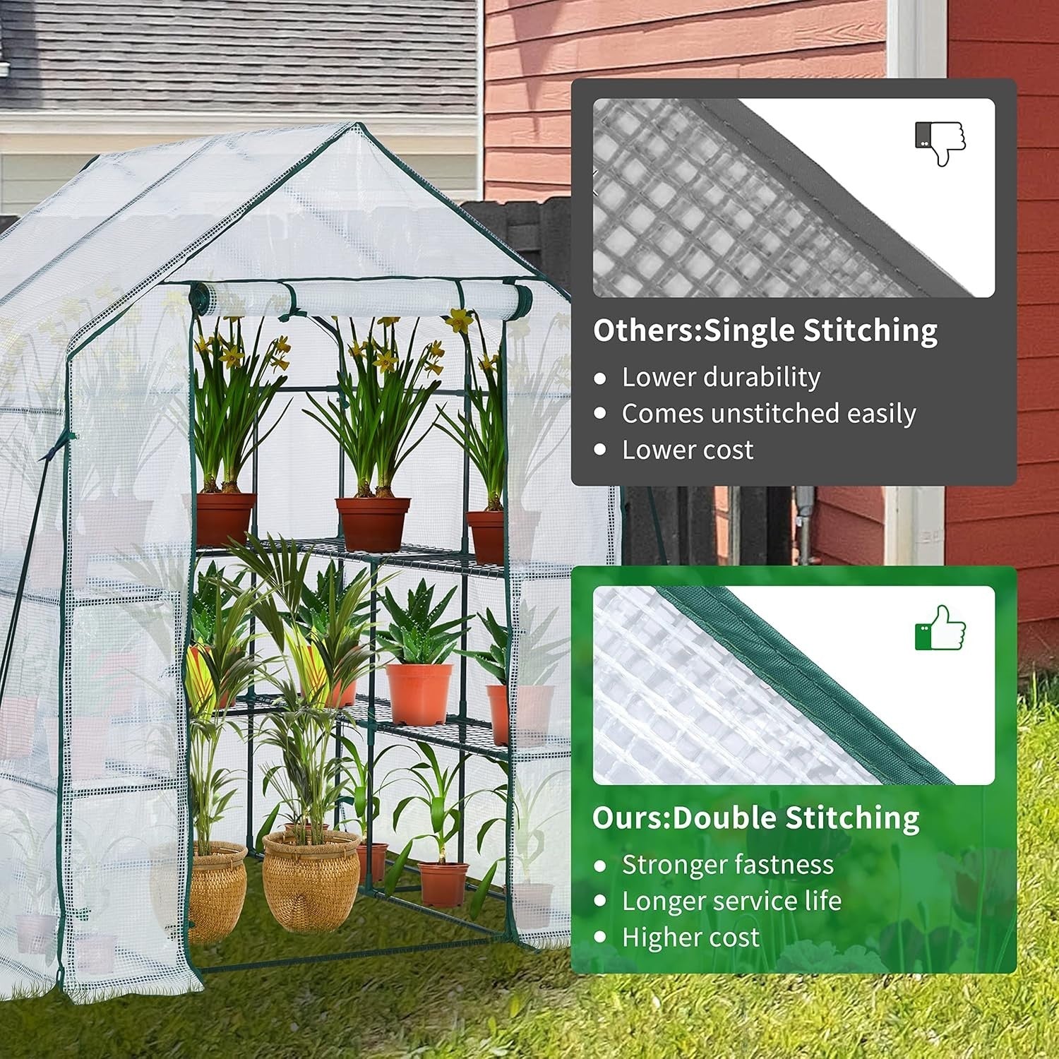 Large Walk - In Greenhouse 10 Shelves | Reinforced PE Cover | Heavy Steel Frame - Kwikley