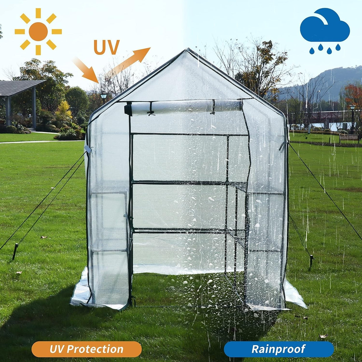 Large Walk - In Greenhouse 10 Shelves | Reinforced PE Cover | Heavy Steel Frame - Kwikley