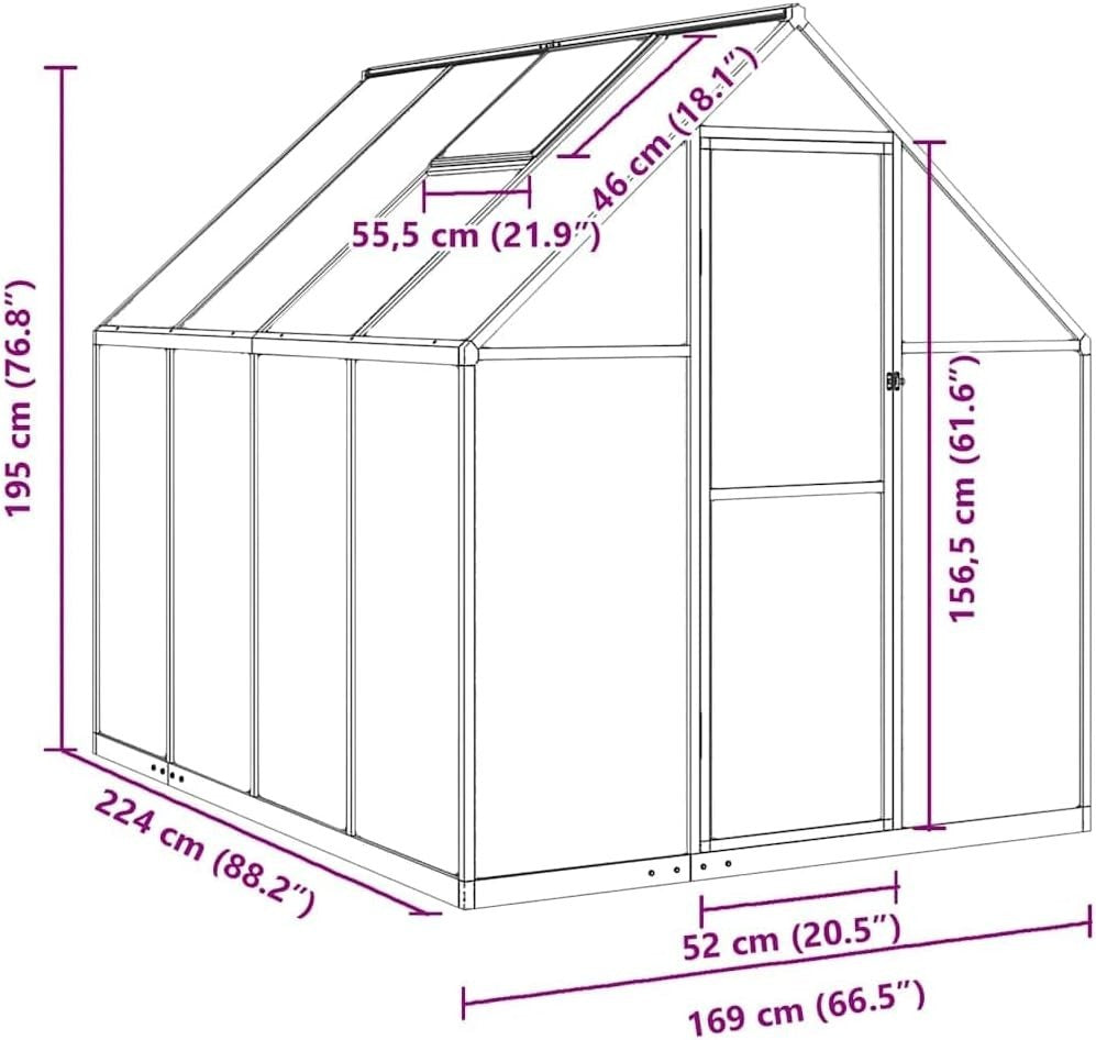 Large Walk - In Greenhouse 224x169x195cm Silver Aluminium Frame UV Polycarbonate - Kwikley