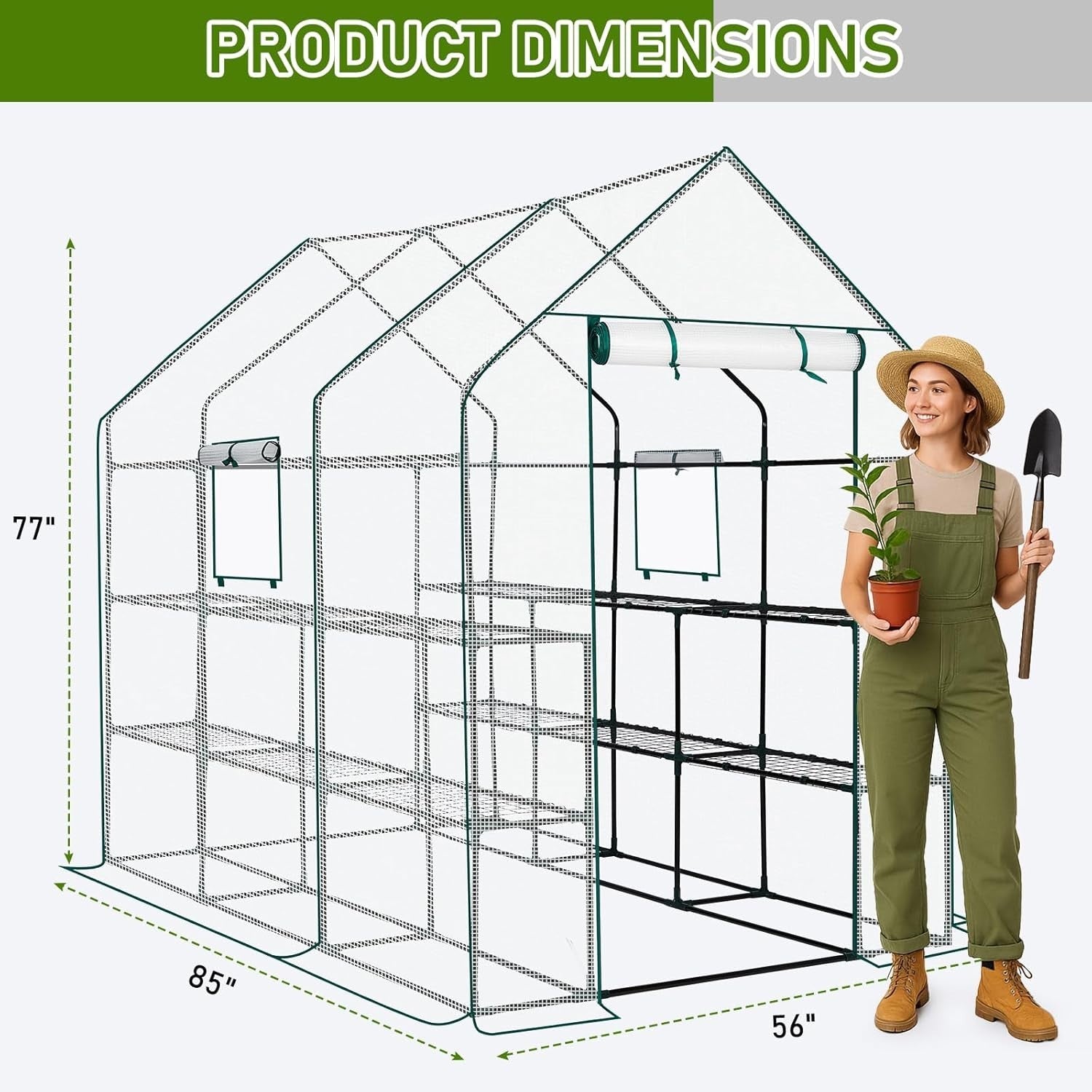Large Walk - In Greenhouse 3 Tier 12 Shelf White PE Cover Steel Frame Outdoor Tent - Kwikley