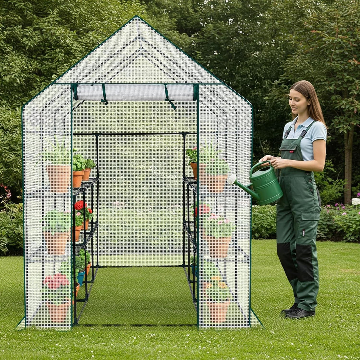 Large Walk - In Greenhouse 3 Tier 12 Shelf White PE Cover Steel Frame Outdoor Tent - Kwikley