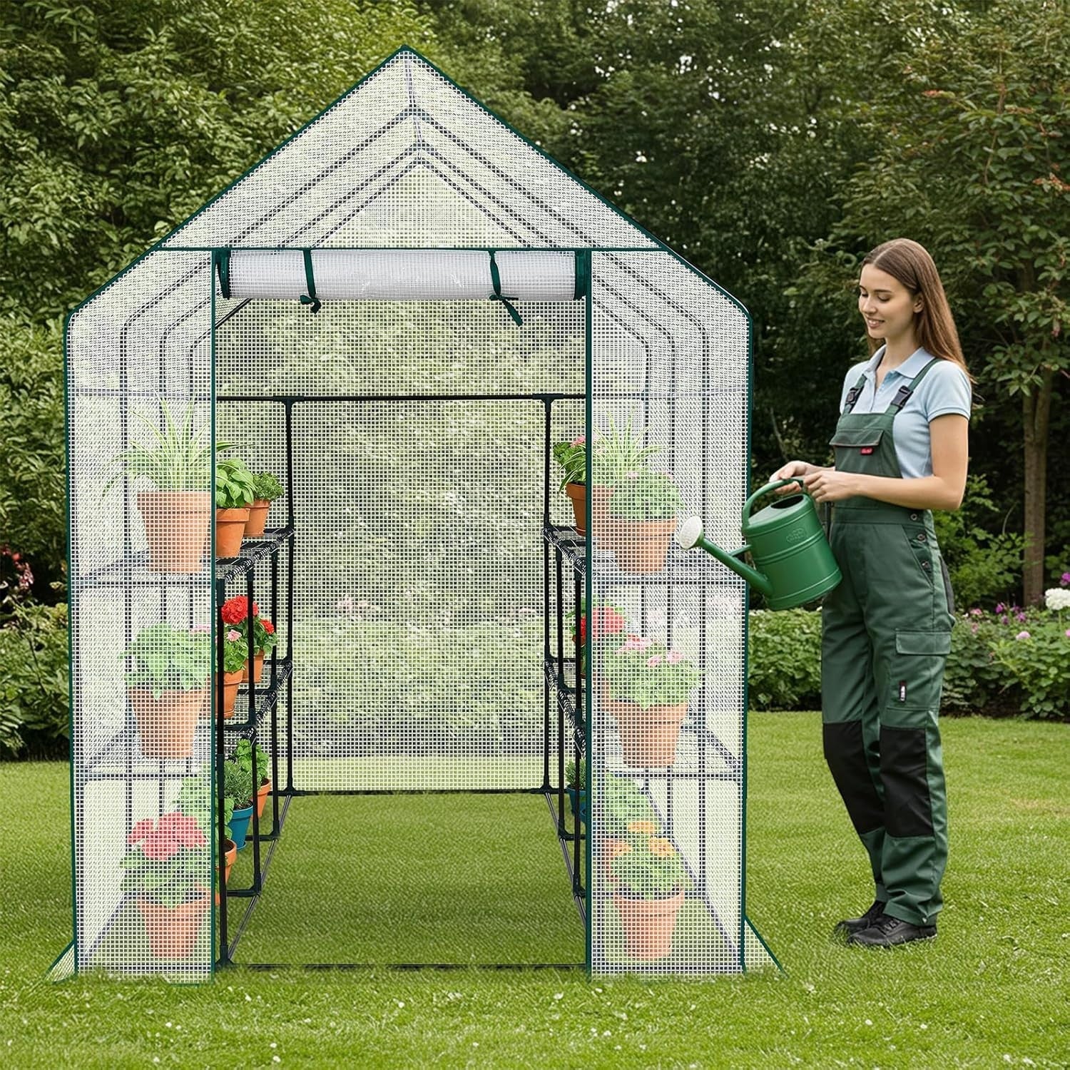 Large Walk - In Greenhouse 3 Tier 12 Shelf White PE Cover Steel Frame Outdoor Tent - Kwikley