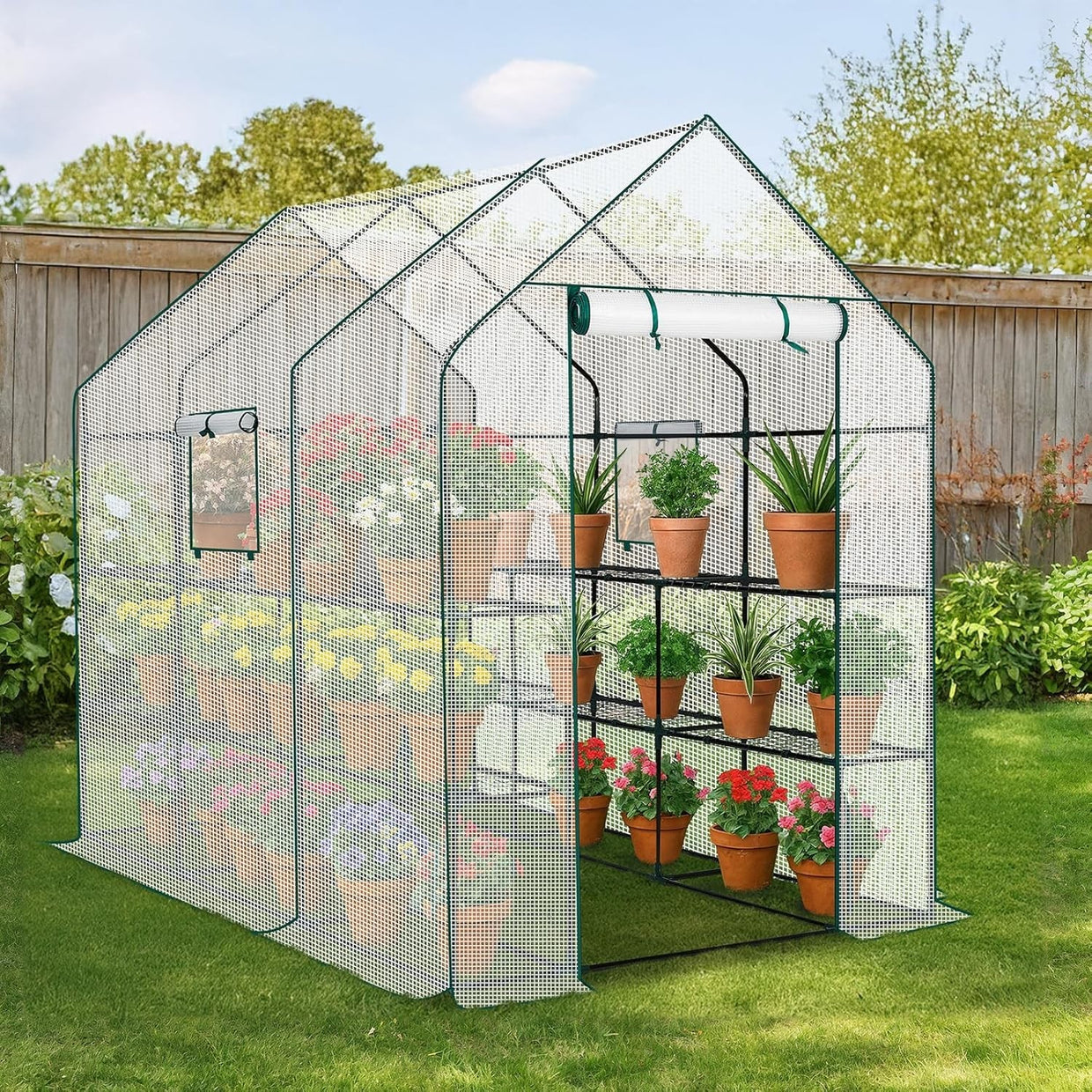 Large Walk - In Greenhouse 3 Tier 12 Shelf White PE Cover Steel Frame Outdoor Tent - Kwikley
