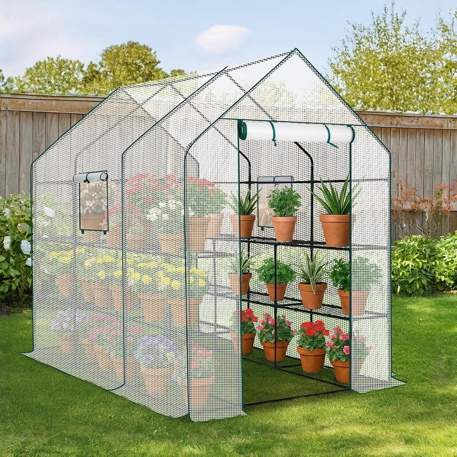 Large Walk - In Greenhouse 3 Tier 12 Shelf White PE Cover Steel Frame Outdoor Tent - Kwikley