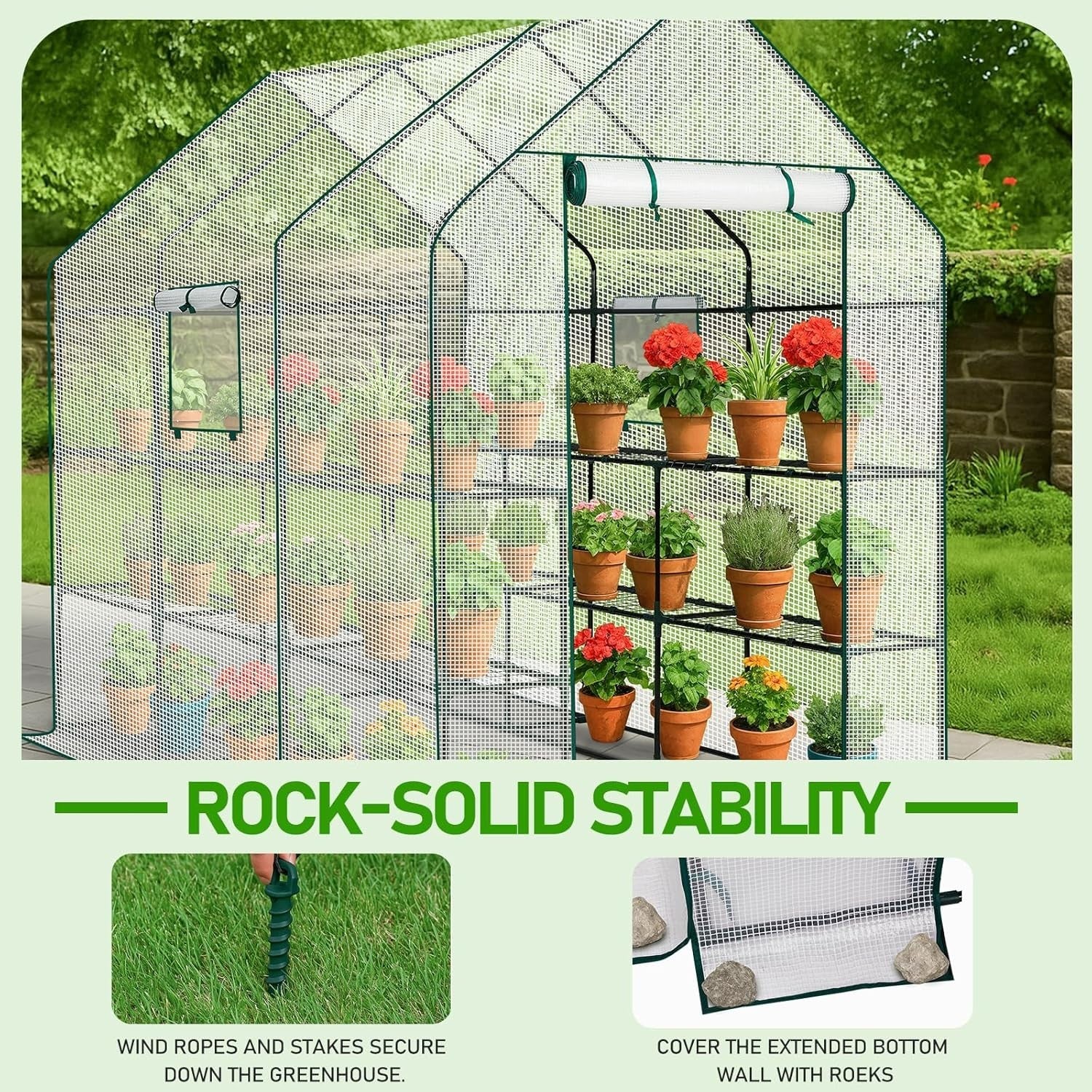 Large Walk - In Greenhouse 3 Tier 12 Shelf White PE Cover Steel Frame Outdoor Tent - Kwikley