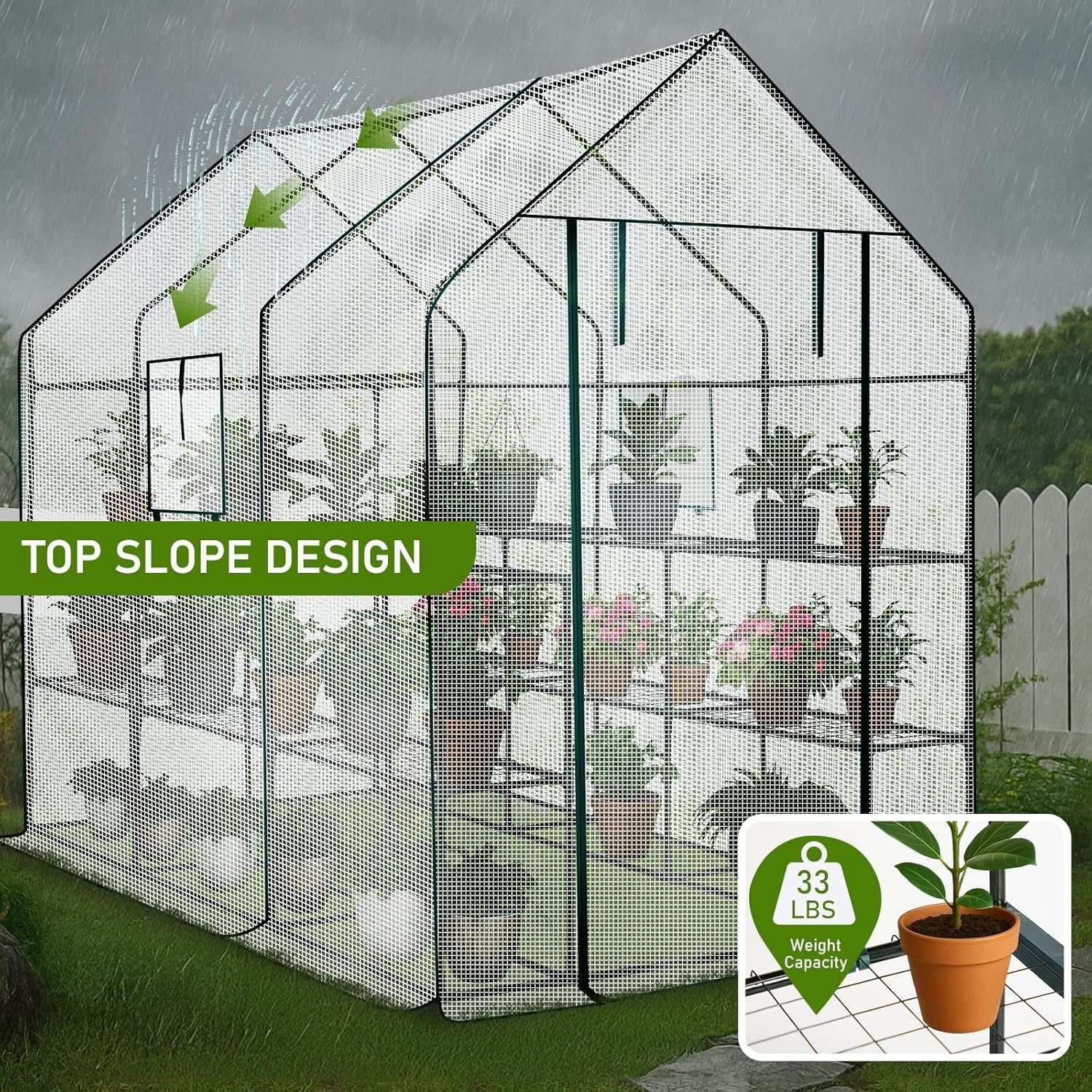 Large Walk - In Greenhouse 3 Tier 12 Shelf White PE Cover Steel Frame Outdoor Tent - Kwikley