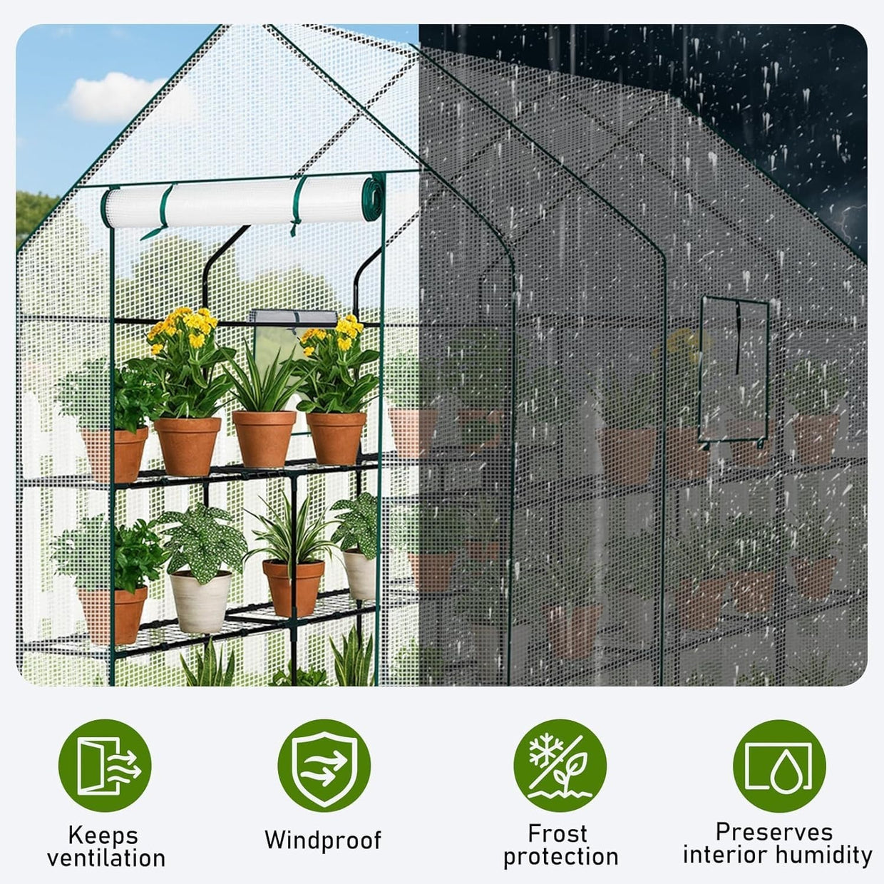 Large Walk - In Greenhouse 3 Tier 12 Shelf White PE Cover Steel Frame Outdoor Tent - Kwikley