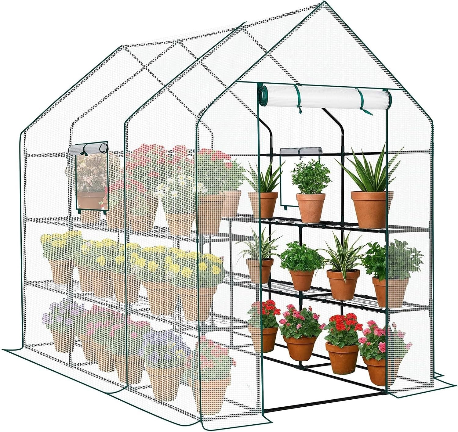 Large Walk - In Greenhouse 3 Tier 12 Shelf White PE Cover Steel Frame Outdoor Tent - Kwikley