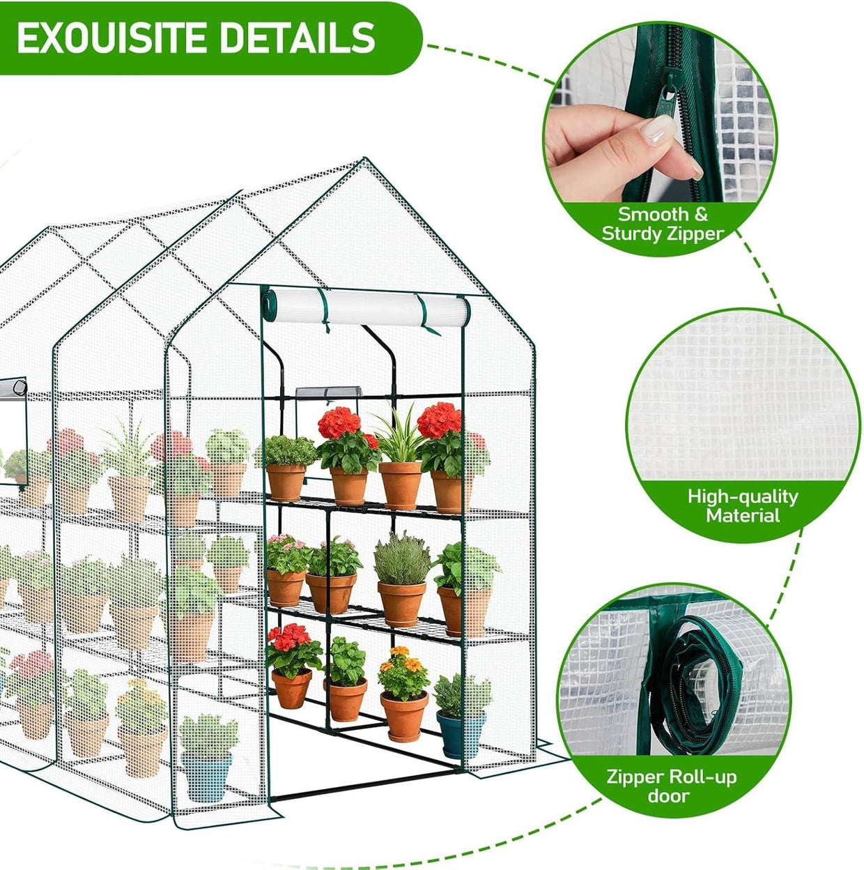 Large Walk - In Greenhouse 3 Tier 12 Shelf White PE Cover Steel Frame Outdoor Tent - Kwikley