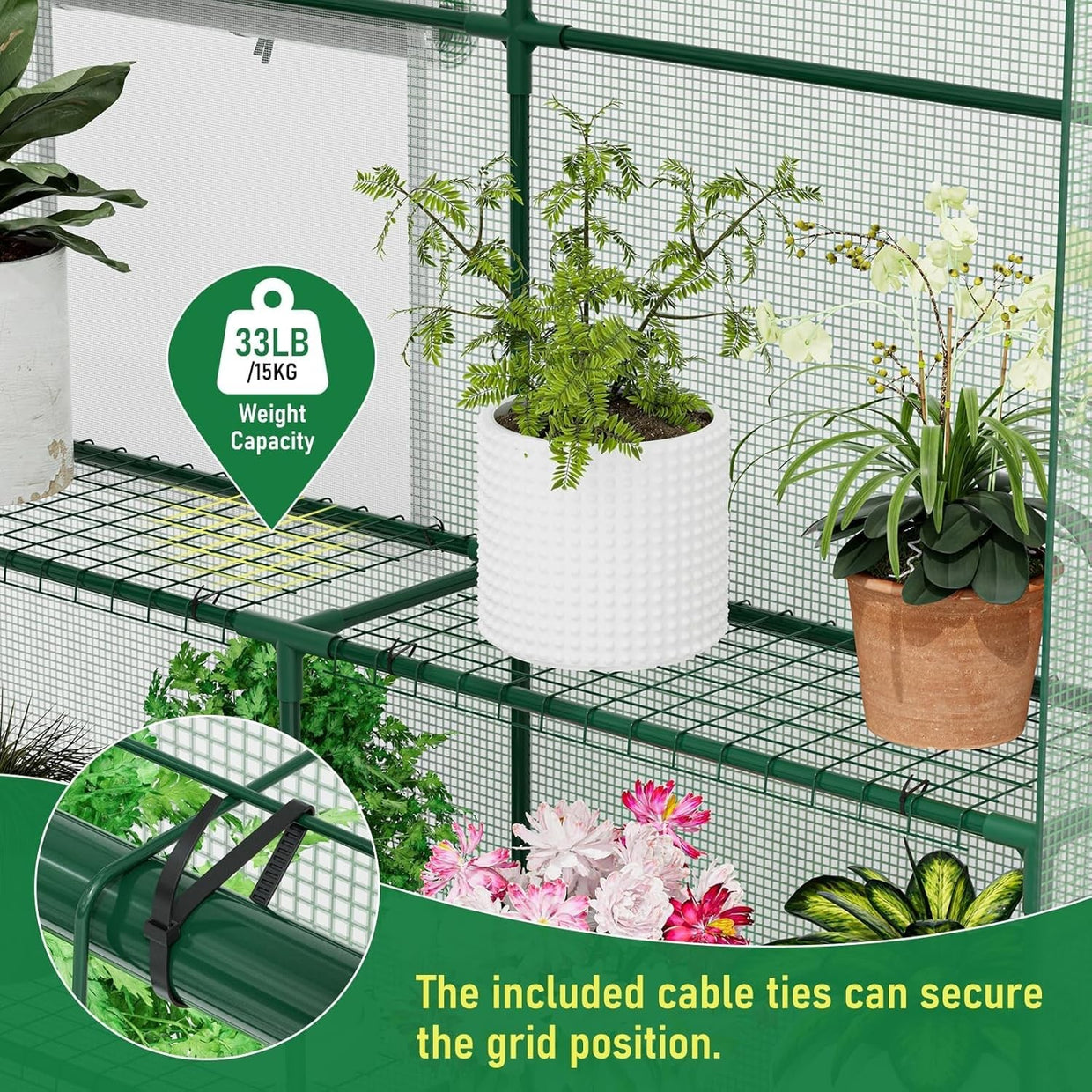 Large Walk - In Greenhouse 3 Tier | Reinforced Steel Frame | Waterproof PE Cover - Kwikley