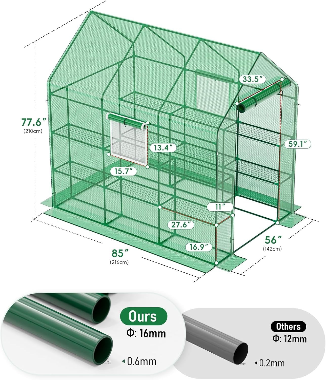 Large Walk - In Greenhouse 3 Tier | Reinforced Steel Frame | Waterproof PE Cover - Kwikley